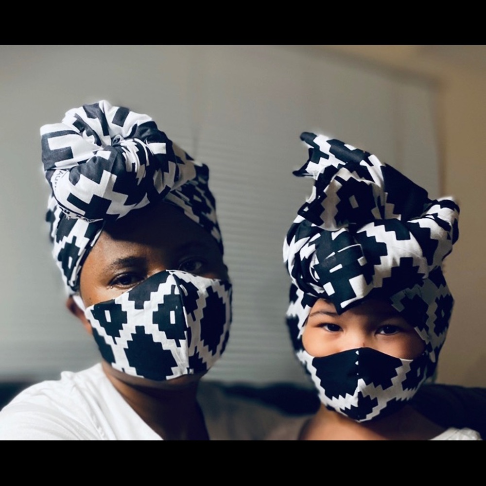 Mommy & daughter head wraps, face masks set
